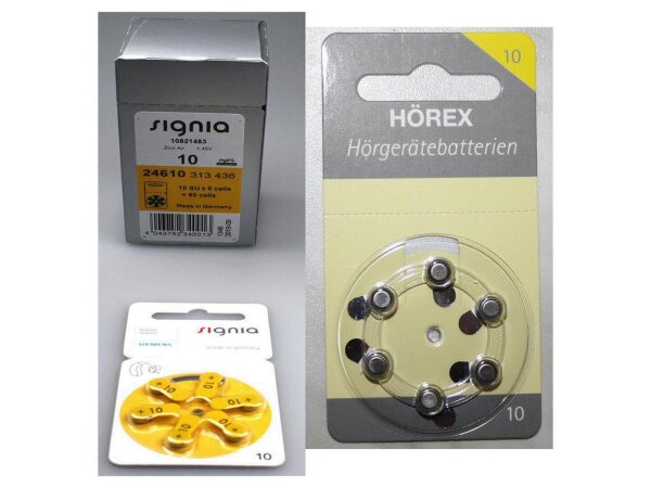 Signia 10er Hörgeräte Batterien 60 Stück+12 Testbatterien von Hörex