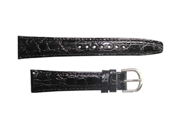 Uhrenband Schwarz Krokodilleder Optik 18 mm