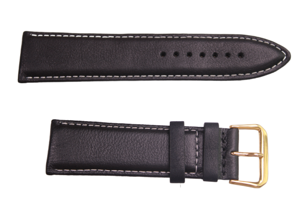 Uhrenband Schwarz mit weißer Ziernaht 24 mm